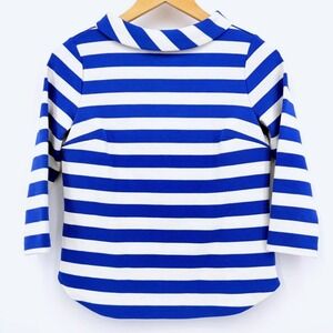 Talbots Blue White Stripe Nautical Preppy Portrait Collar Coastal Petite 3/4 Top
